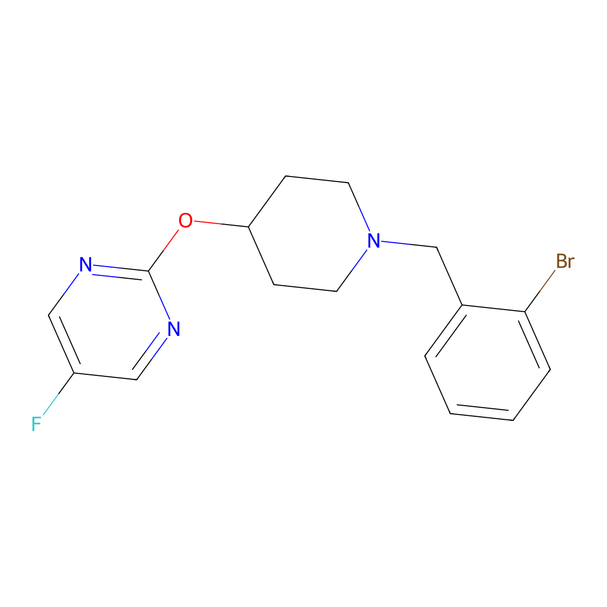 2-({1-[(2-Bromophenyl)methyl]piperidin-4-yl}oxy)-5-fluoropyrimidine molecular structure, CAS 2380097-05-0