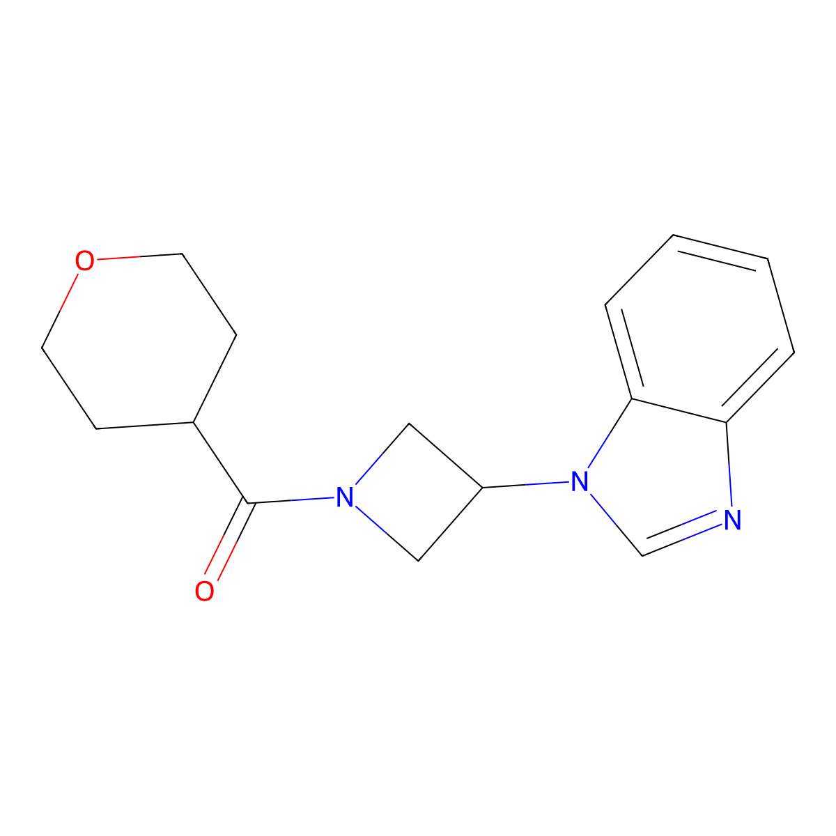1-[1-(oxane-4-carbonyl)azetidin-3-yl]-1H-1,3-benzodiazole molecular structure, CAS 2380097-13-0