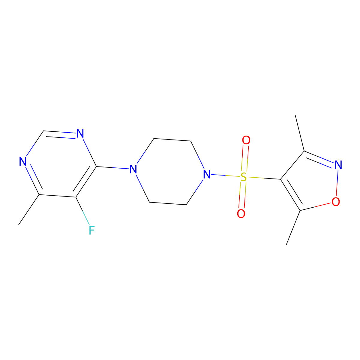 4-{4-[(3,5-Dimethyl-1,2-oxazol-4-yl)sulfonyl]piperazin-1-yl}-5-fluoro-6-methylpyrimidine molecular structure, CAS 2380097-19-6