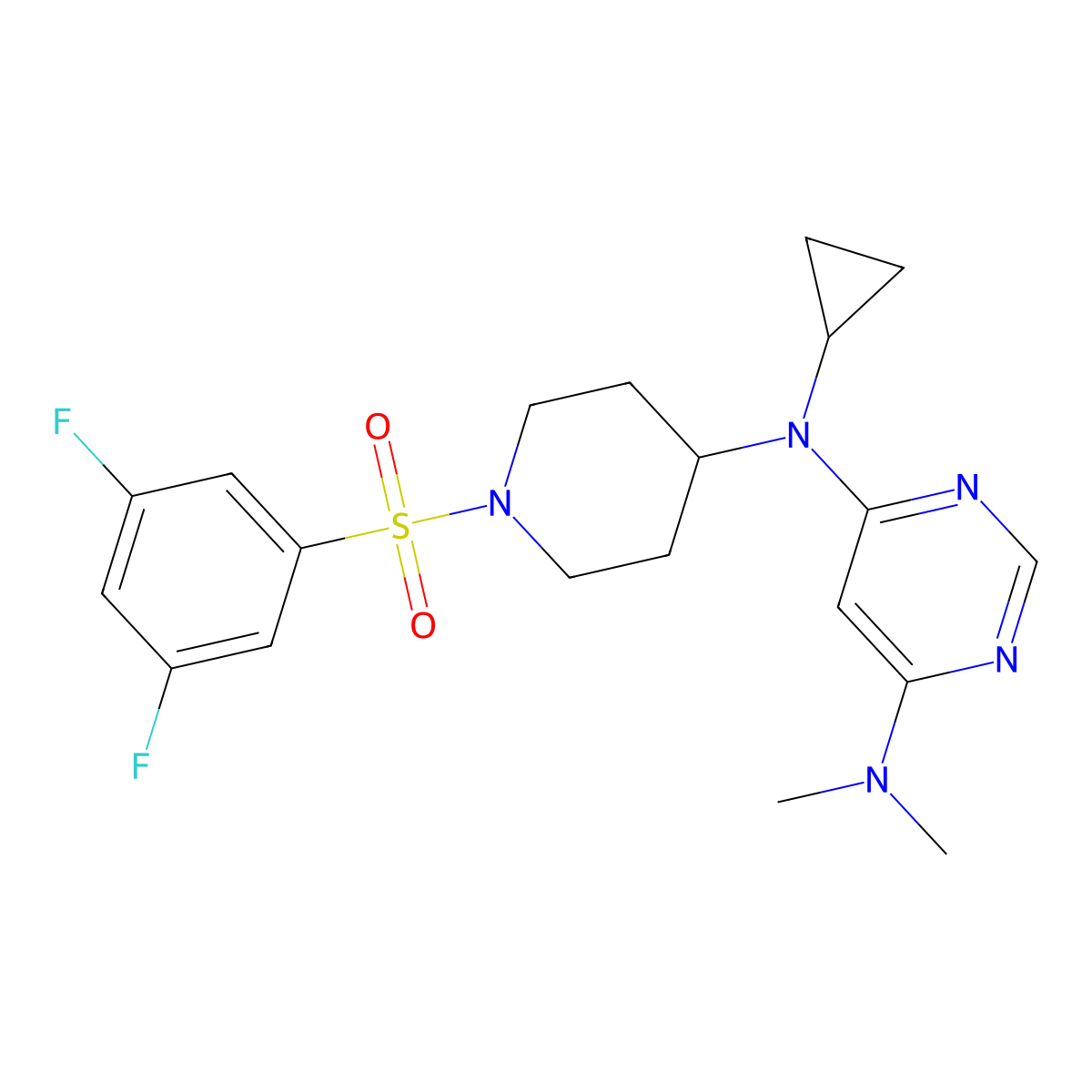 N4-cyclopropyl-N4-[1-(3,5-difluorobenzenesulfonyl)piperidin-4-yl]-N6,N6-dimethylpyrimidine-4,6-diamine molecular structure, CAS 2380097-20-9