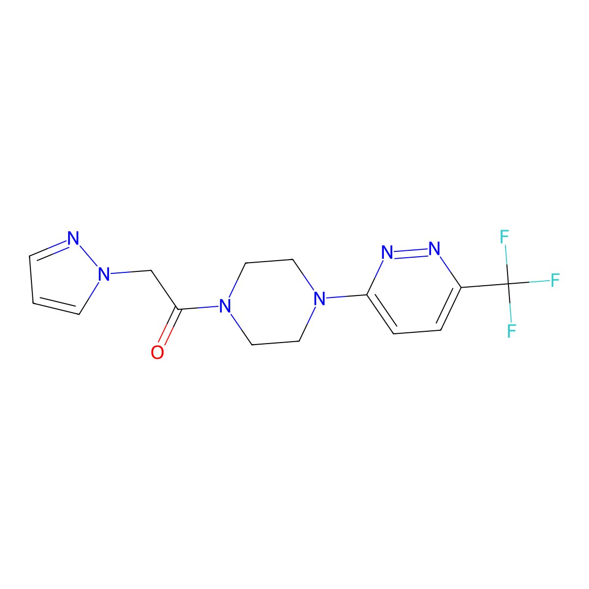 2-(1H-pyrazol-1-yl)-1-{4-[6-(trifluoromethyl)pyridazin-3-yl]piperazin-1-yl}ethan-1-one molecular structure, CAS 2380097-25-4