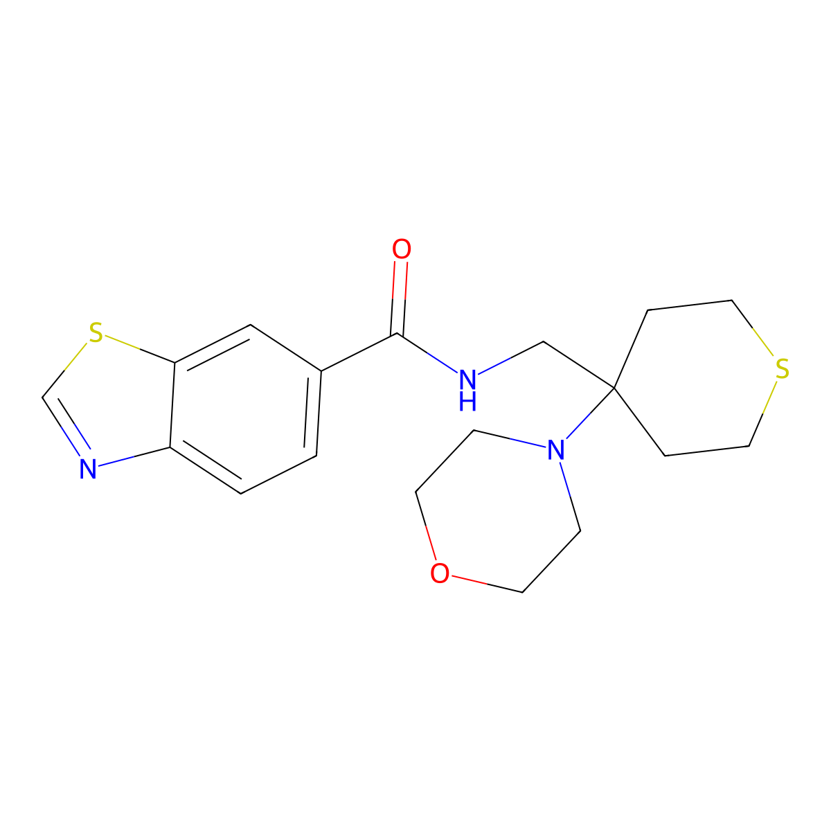 N-{[4-(morpholin-4-yl)thian-4-yl]methyl}-1,3-benzothiazole-6-carboxamide molecular structure, CAS 2380097-29-8