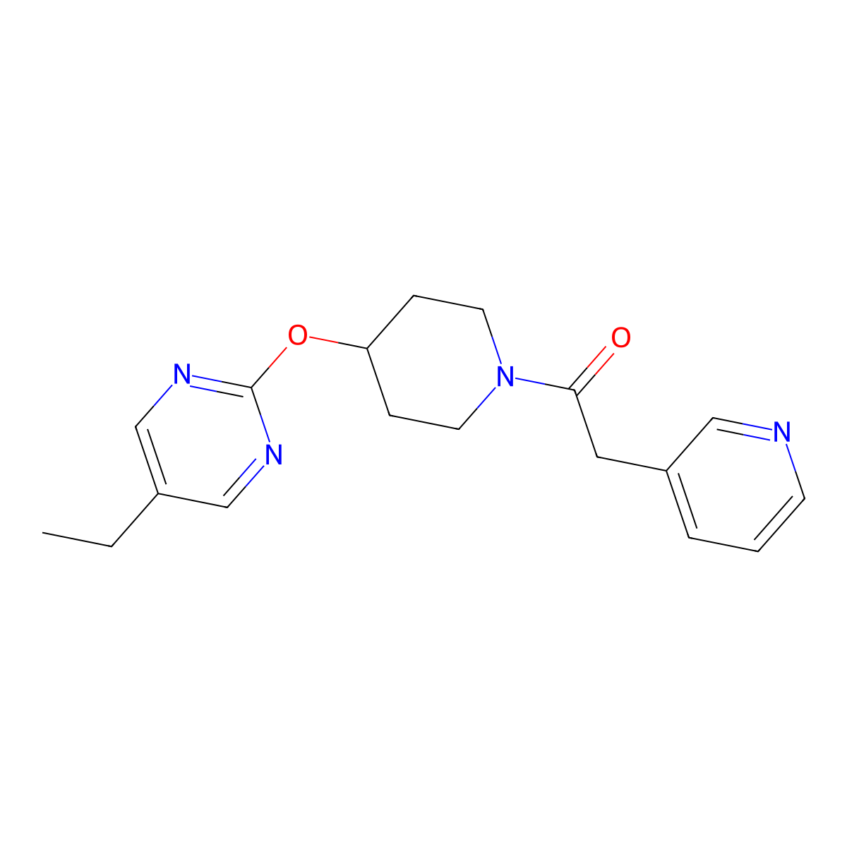 1-{4-[(5-Ethylpyrimidin-2-yl)oxy]piperidin-1-yl}-2-(pyridin-3-yl)ethan-1-one molecular structure, CAS 2380097-31-2