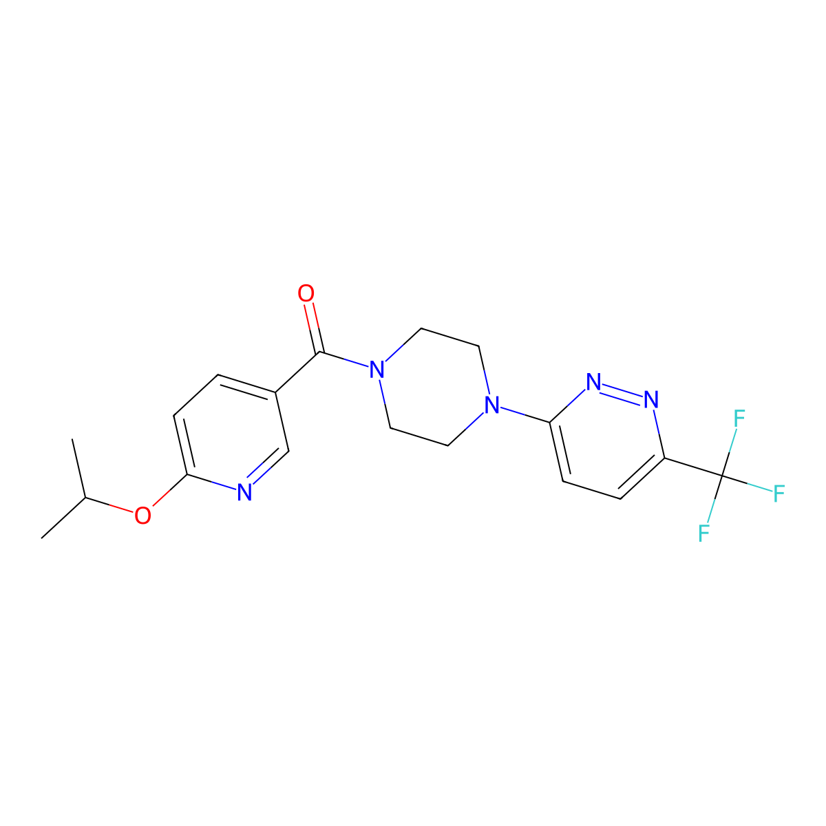 3-{4-[6-(Propan-2-yloxy)pyridine-3-carbonyl]piperazin-1-yl}-6-(trifluoromethyl)pyridazine molecular structure, CAS 2380097-33-4