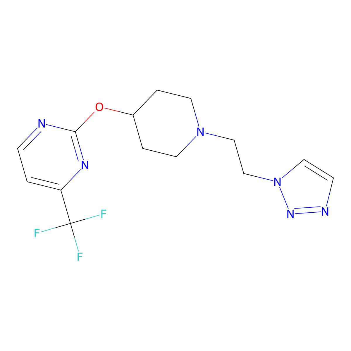 2-({1-[2-(1H-1,2,3-triazol-1-yl)ethyl]piperidin-4-yl}oxy)-4-(trifluoromethyl)pyrimidine molecular structure, CAS 2380097-36-7
