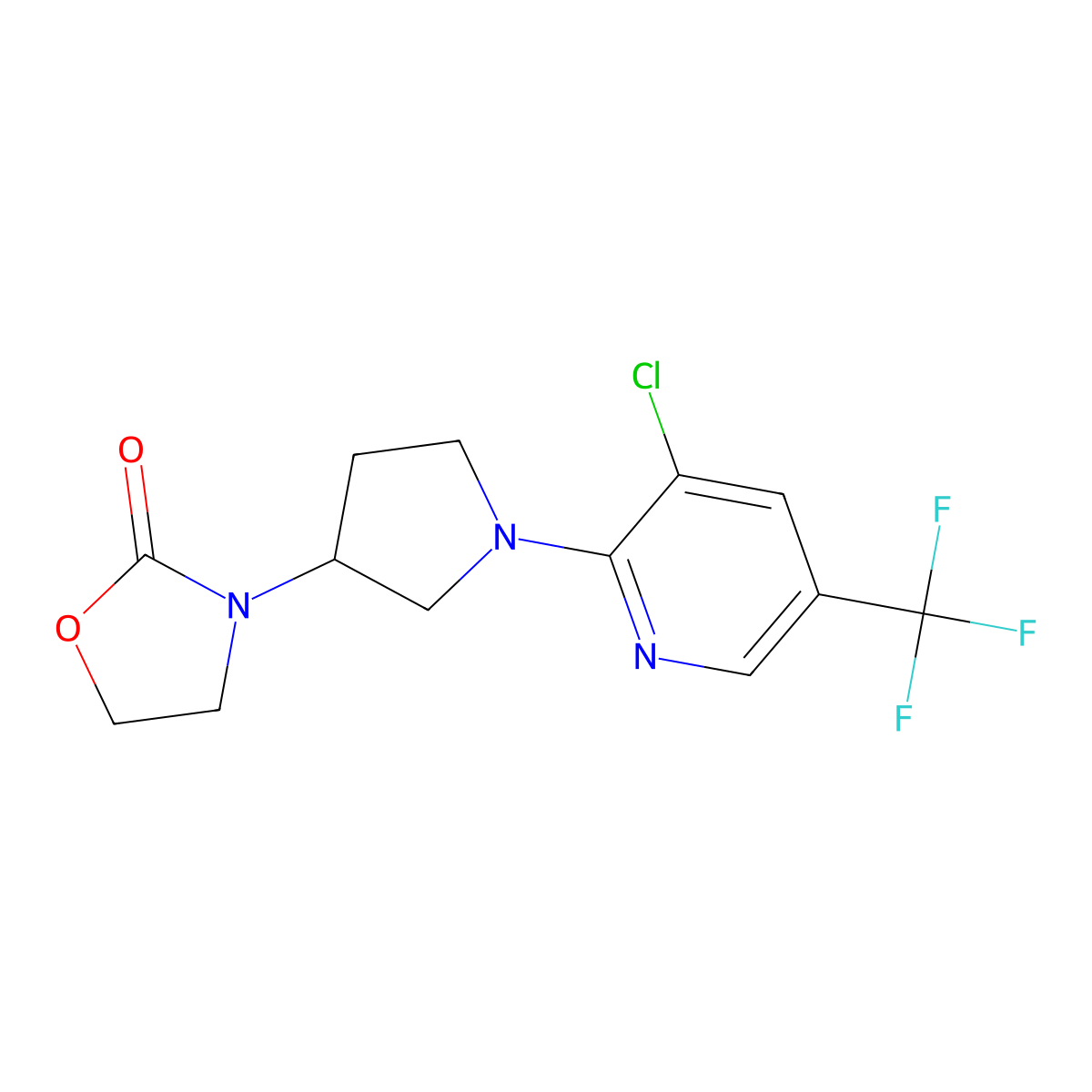 3-{1-[3-Chloro-5-(trifluoromethyl)pyridin-2-yl]pyrrolidin-3-yl}-1,3-oxazolidin-2-one molecular structure, CAS 2380097-37-8
