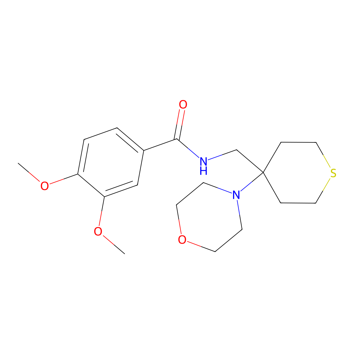 3,4-dimethoxy-N-{[4-(morpholin-4-yl)thian-4-yl]methyl}benzamide molecular structure, CAS 2380097-38-9