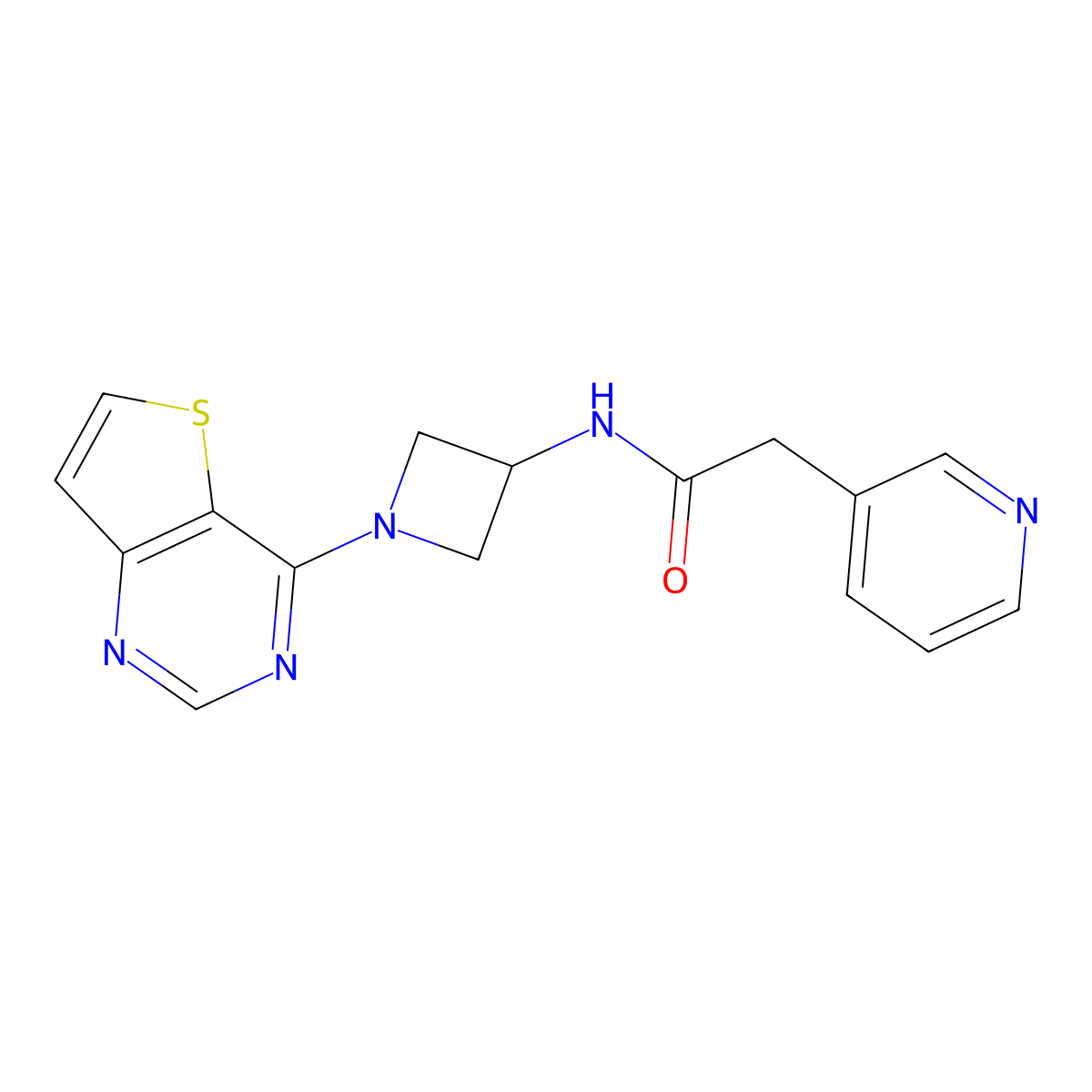 2-(pyridin-3-yl)-N-(1-{thieno[3,2-d]pyrimidin-4-yl}azetidin-3-yl)acetamide molecular structure, CAS 2380097-39-0