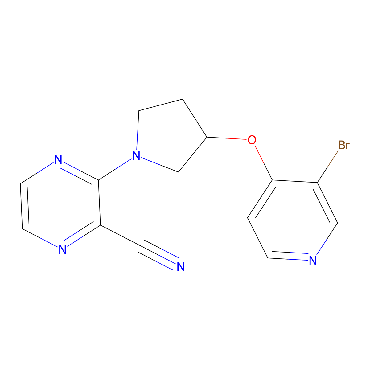 3-{3-[(3-Bromopyridin-4-yl)oxy]pyrrolidin-1-yl}pyrazine-2-carbonitrile molecular structure, CAS 2380097-41-4