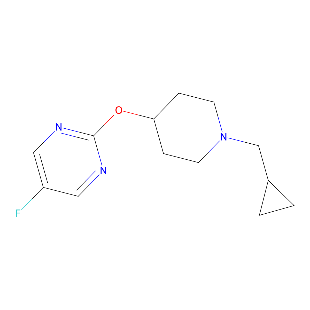 2-{[1-(Cyclopropylmethyl)piperidin-4-yl]oxy}-5-fluoropyrimidine molecular structure, CAS 2380097-46-9