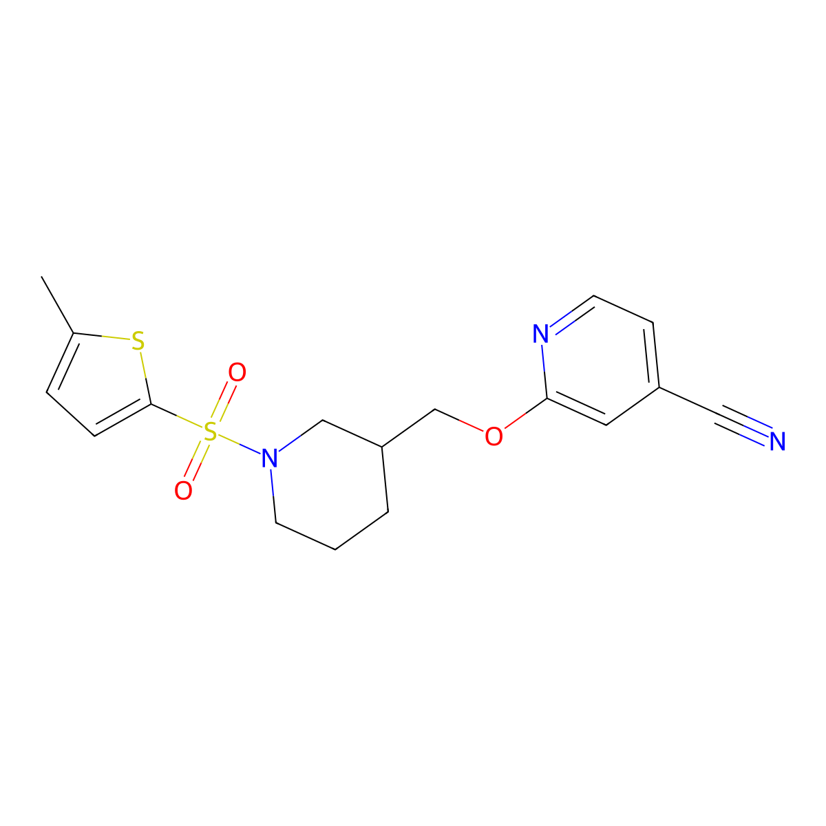2-({1-[(5-Methylthiophen-2-yl)sulfonyl]piperidin-3-yl}methoxy)pyridine-4-carbonitrile molecular structure, CAS 2380097-49-2
