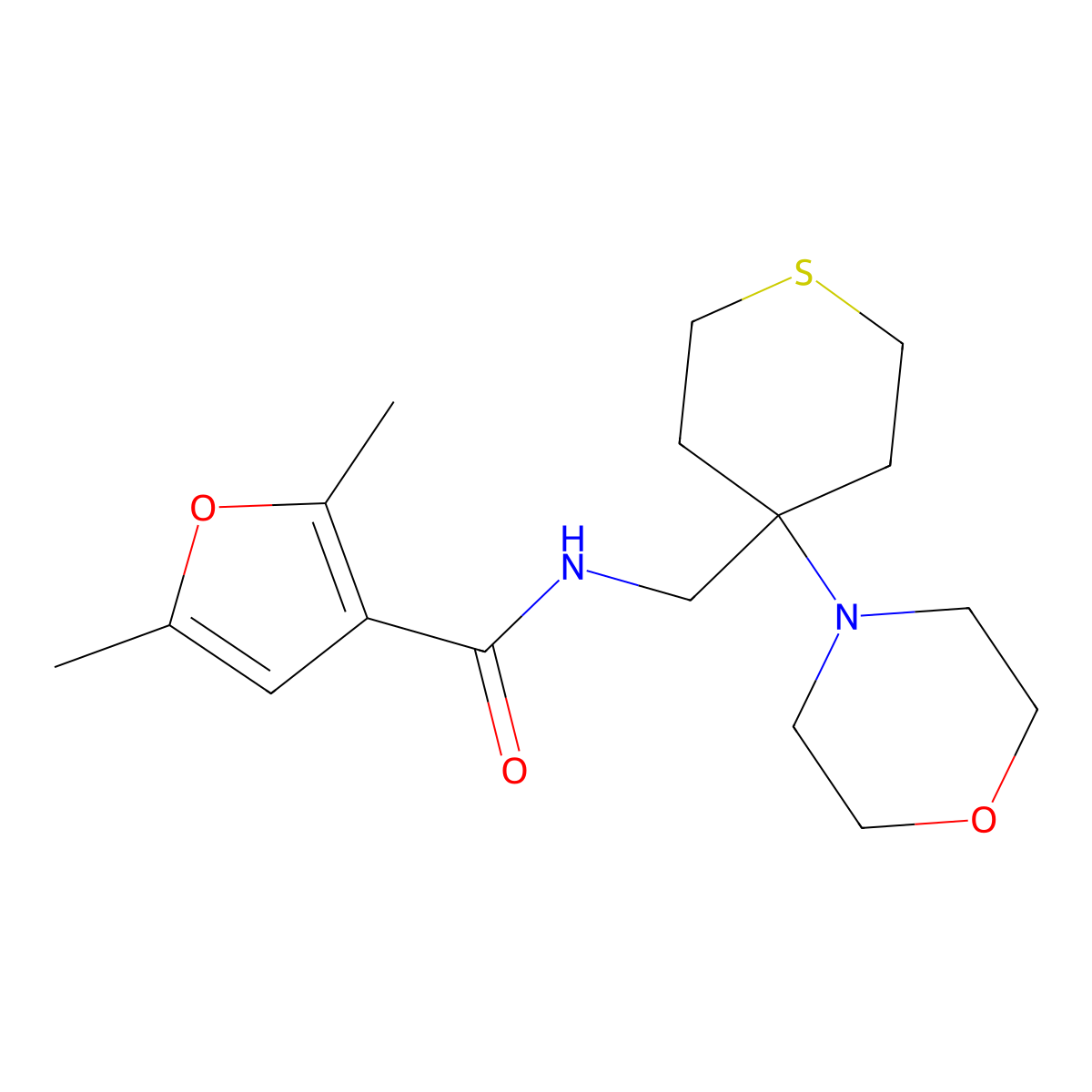 2,5-dimethyl-N-{[4-(morpholin-4-yl)thian-4-yl]methyl}furan-3-carboxamide molecular structure, CAS 2380097-59-4