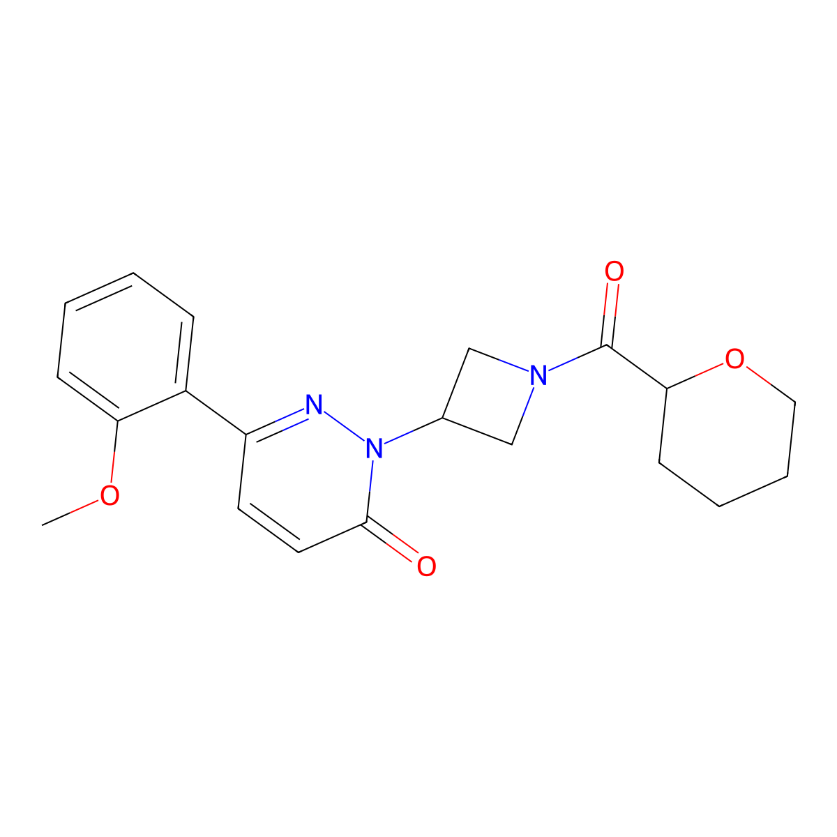 6-(2-Methoxyphenyl)-2-[1-(oxane-2-carbonyl)azetidin-3-yl]-2,3-dihydropyridazin-3-one molecular structure, CAS 2380097-63-0