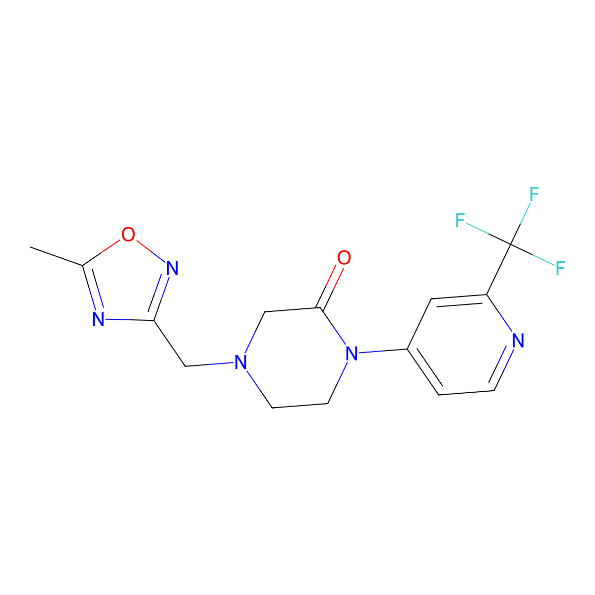 4-[(5-Methyl-1,2,4-oxadiazol-3-yl)methyl]-1-[2-(trifluoromethyl)pyridin-4-yl]piperazin-2-one molecular structure, CAS 2380097-67-4