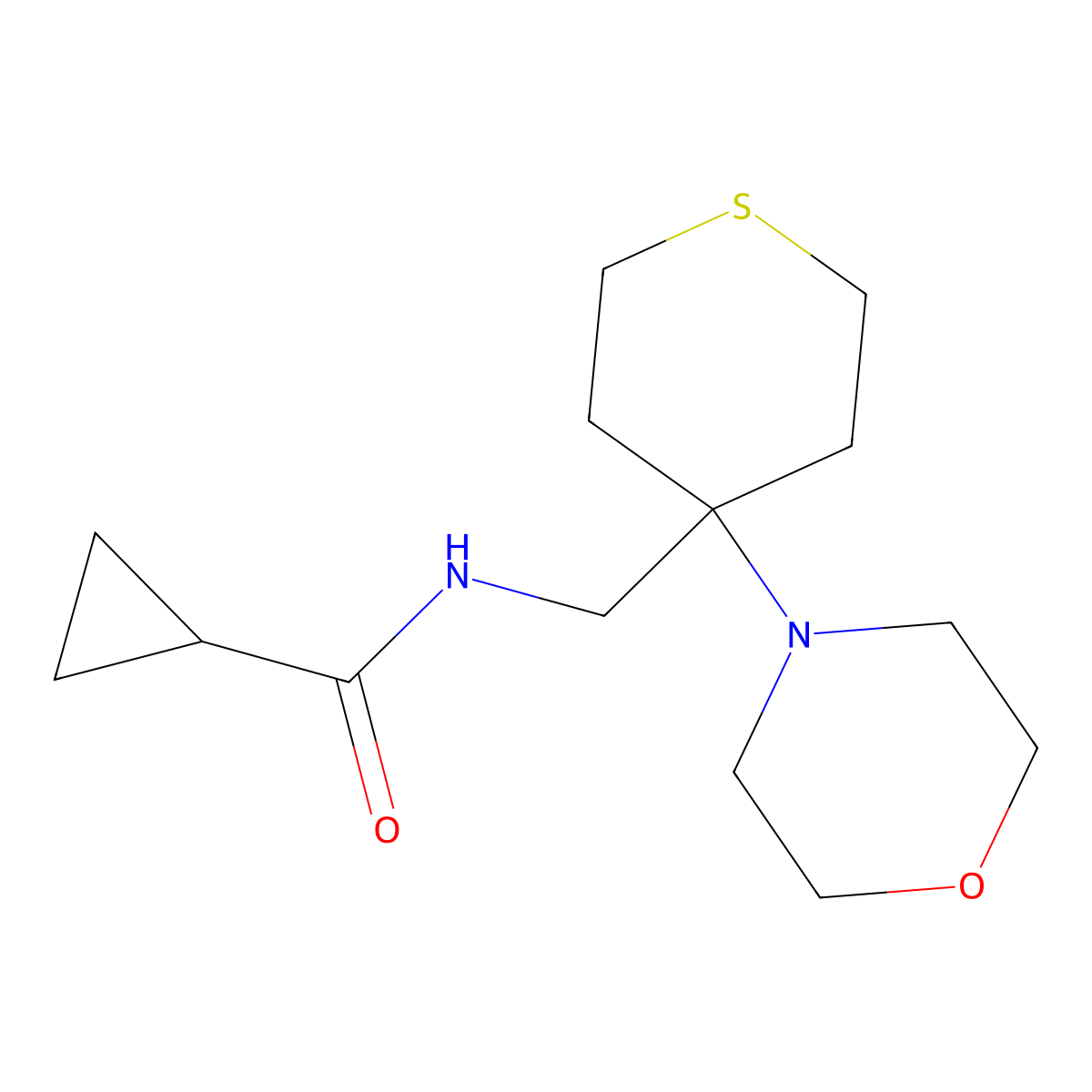 N-{[4-(morpholin-4-yl)thian-4-yl]methyl}cyclopropanecarboxamide molecular structure, CAS 2380097-68-5
