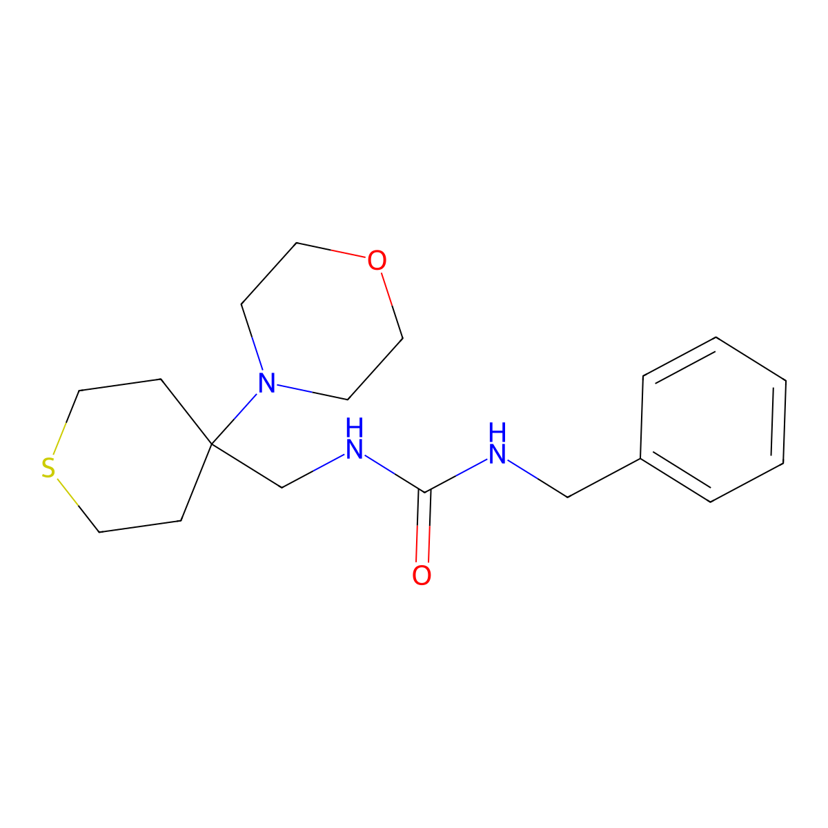 1-Benzyl-3-{[4-(morpholin-4-yl)thian-4-yl]methyl}urea molecular structure, CAS 2380097-69-6