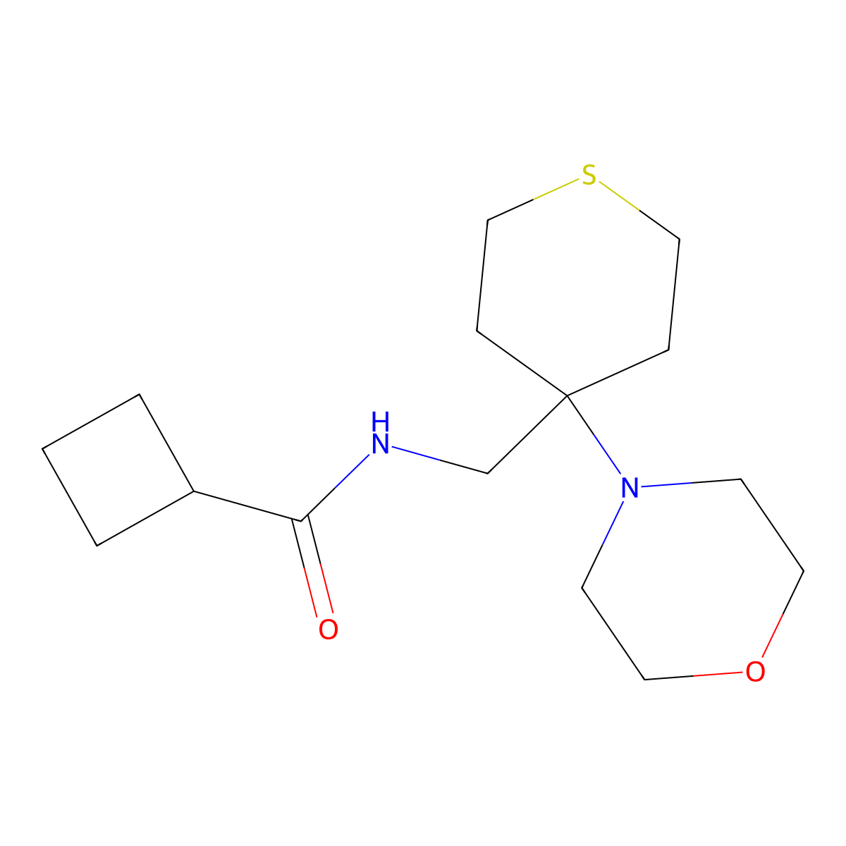 N-{[4-(morpholin-4-yl)thian-4-yl]methyl}cyclobutanecarboxamide molecular structure, CAS 2380097-72-1