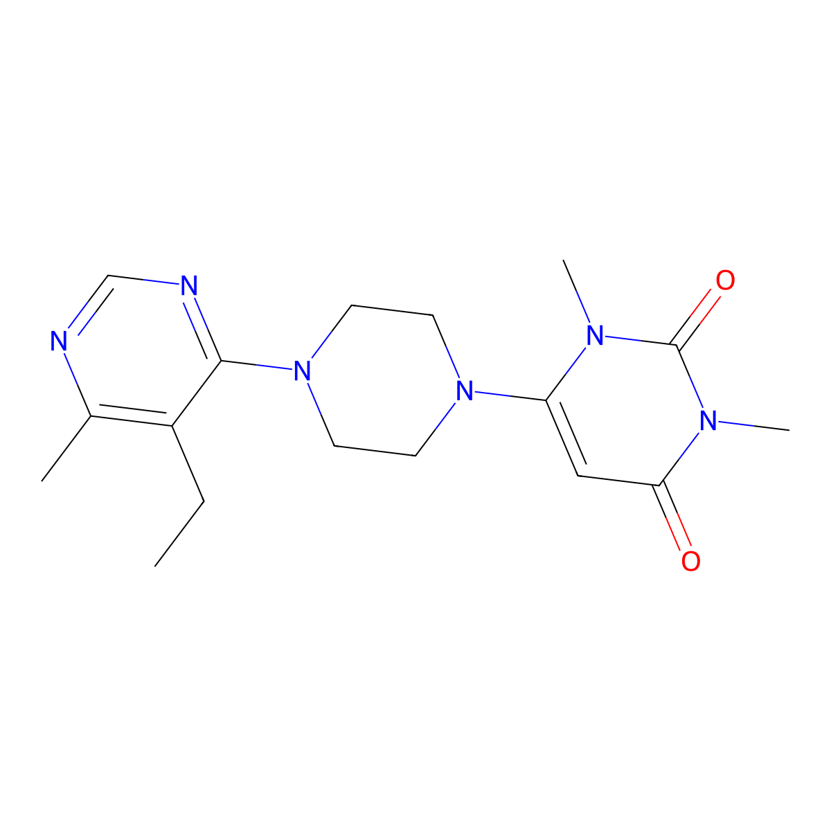 6-[4-(5-Ethyl-6-methylpyrimidin-4-yl)piperazin-1-yl]-1,3-dimethyl-1,2,3,4-tetrahydropyrimidine-2,4-dione molecular structure, CAS 2380097-79-8