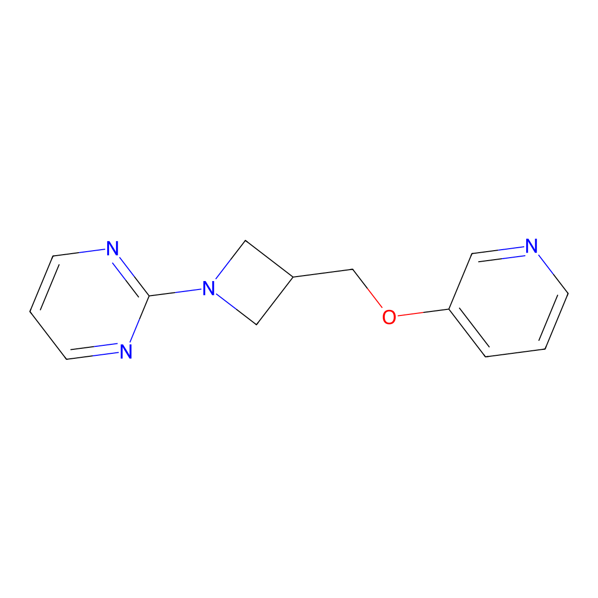 2-{3-[(Pyridin-3-yloxy)methyl]azetidin-1-yl}pyrimidine molecular structure, CAS 2380097-80-1