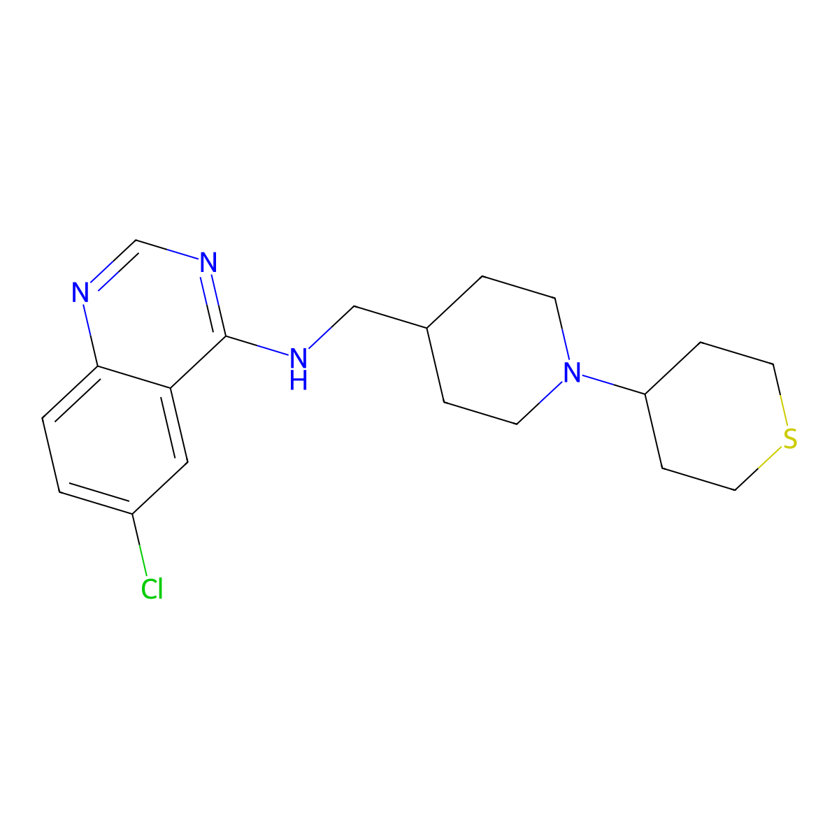 6-chloro-N-{[1-(thian-4-yl)piperidin-4-yl]methyl}quinazolin-4-amine molecular structure, CAS 2380097-84-5