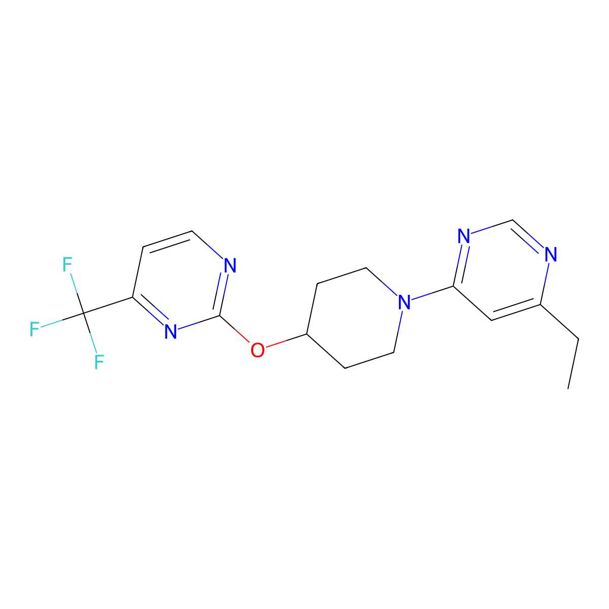 4-Ethyl-6-(4-{[4-(trifluoromethyl)pyrimidin-2-yl]oxy}piperidin-1-yl)pyrimidine molecular structure, CAS 2380097-91-4