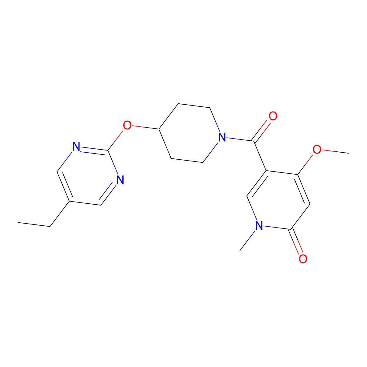 5-{4-[(5-Ethylpyrimidin-2-yl)oxy]piperidine-1-carbonyl}-4-methoxy-1-methyl-1,2-dihydropyridin-2-one molecular structure, CAS 2380097-95-8
