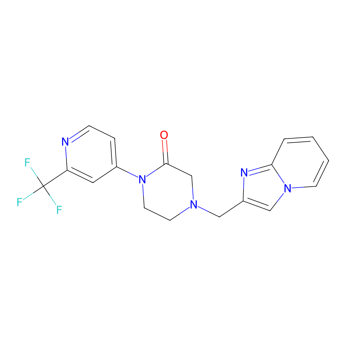 4-({Imidazo[1,2-a]pyridin-2-yl}methyl)-1-[2-(trifluoromethyl)pyridin-4-yl]piperazin-2-one molecular structure, CAS 2380098-08-6