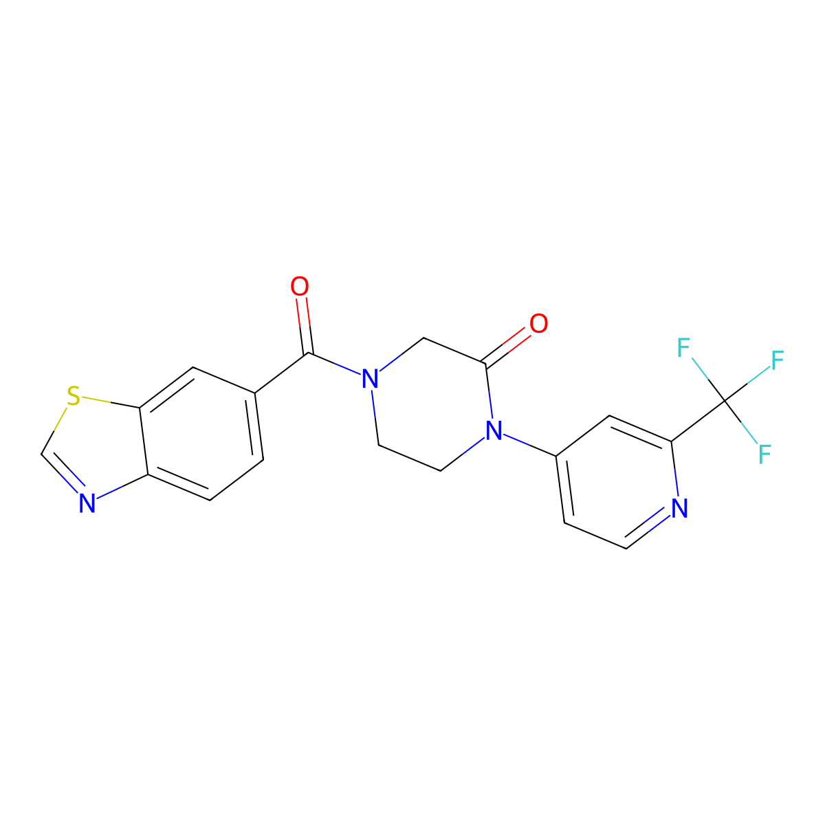 4-(1,3-Benzothiazole-6-carbonyl)-1-[2-(trifluoromethyl)pyridin-4-yl]piperazin-2-one molecular structure, CAS 2380098-12-2
