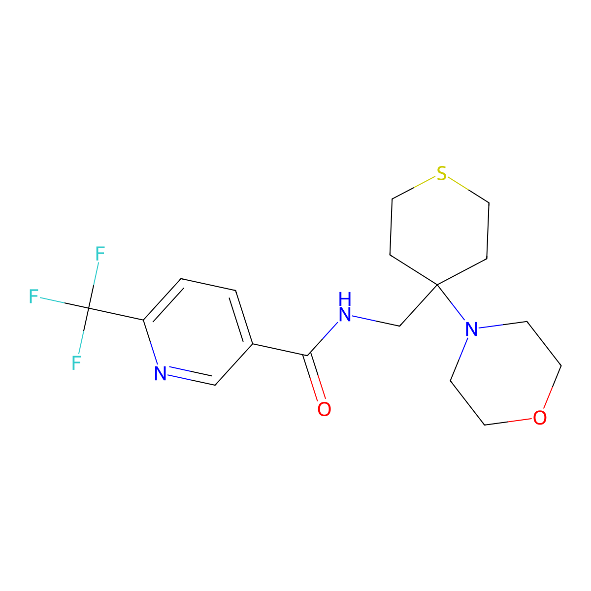 N-{[4-(morpholin-4-yl)thian-4-yl]methyl}-6-(trifluoromethyl)pyridine-3-carboxamide molecular structure, CAS 2380098-14-4