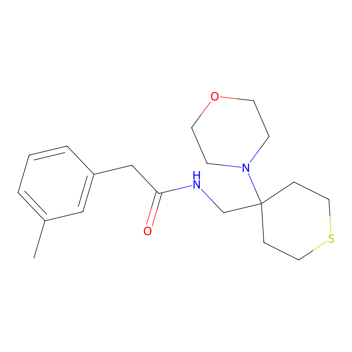 2-(3-methylphenyl)-N-{[4-(morpholin-4-yl)thian-4-yl]methyl}acetamide molecular structure, CAS 2380098-24-6