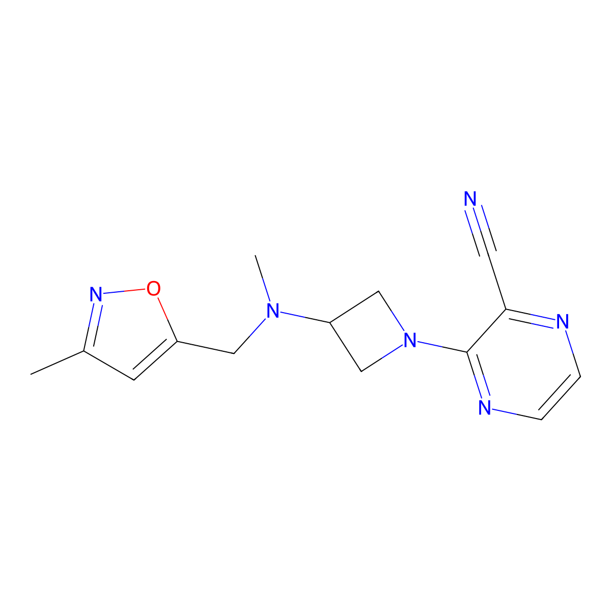 3-(3-{Methyl[(3-methyl-1,2-oxazol-5-yl)methyl]amino}azetidin-1-yl)pyrazine-2-carbonitrile molecular structure, CAS 2380098-26-8
