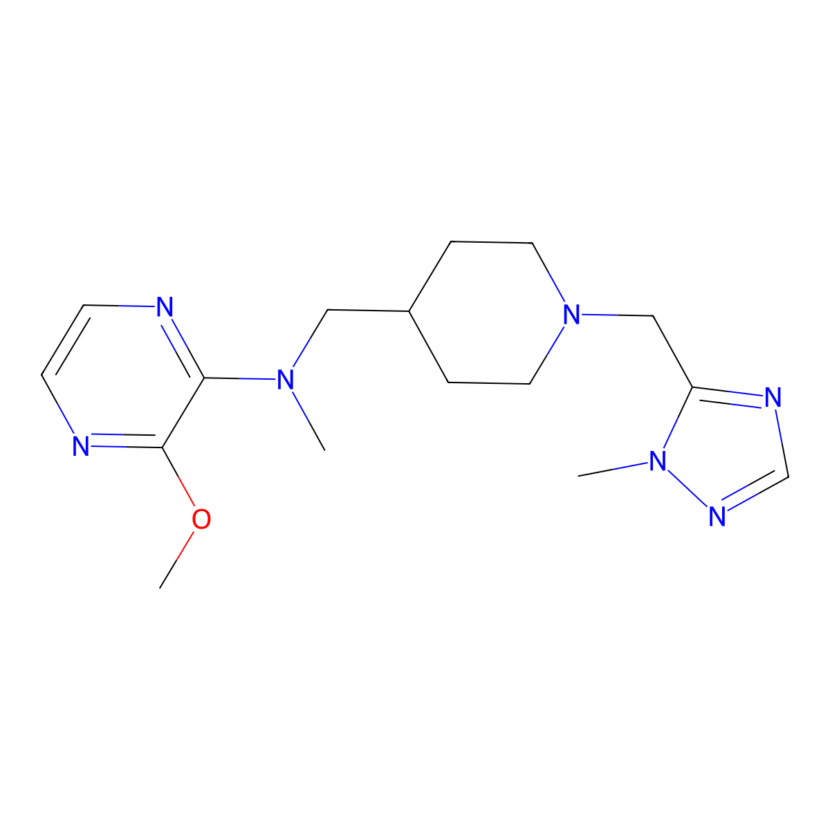 3-methoxy-N-methyl-N-({1-[(1-methyl-1H-1,2,4-triazol-5-yl)methyl]piperidin-4-yl}methyl)pyrazin-2-amine molecular structure, CAS 2380098-28-0
