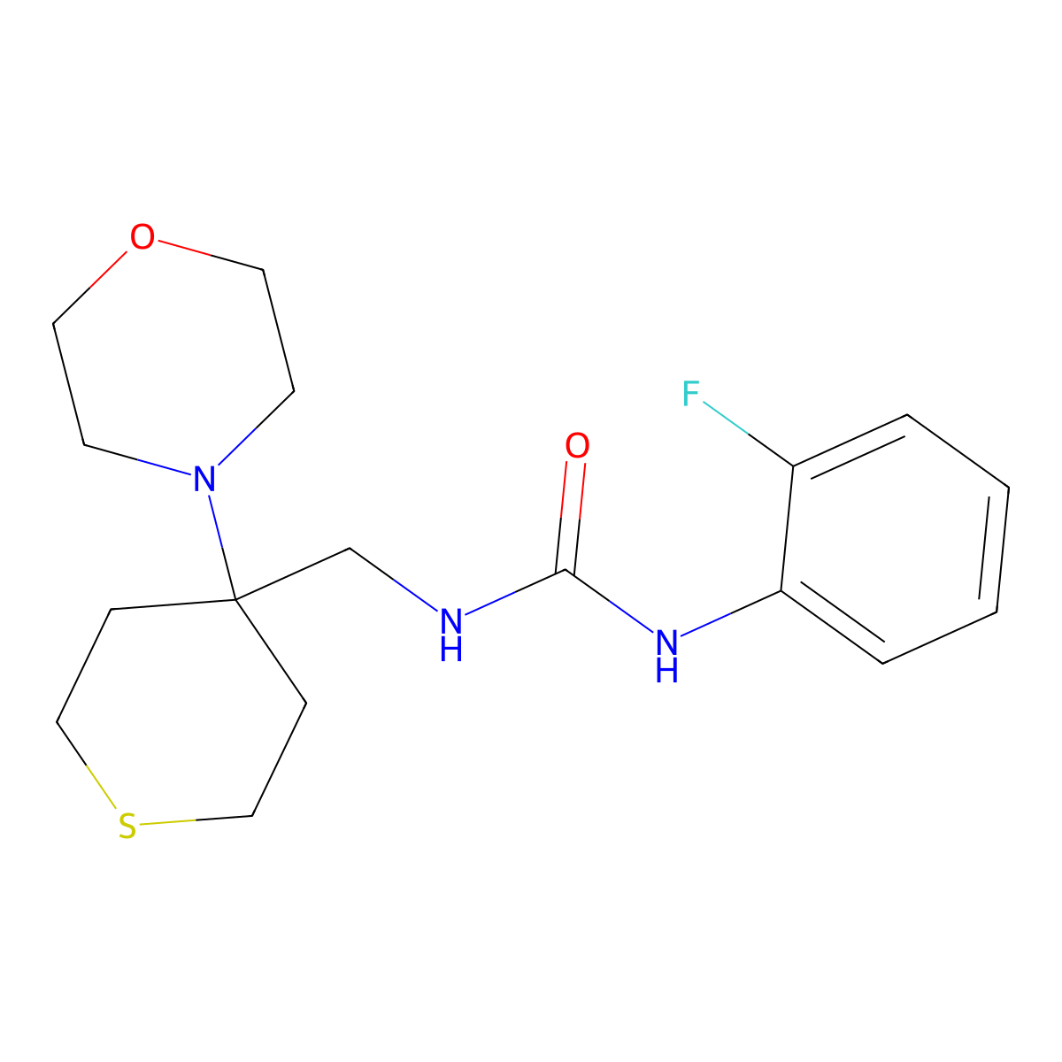 1-(2-Fluorophenyl)-3-{[4-(morpholin-4-yl)thian-4-yl]methyl}urea molecular structure, CAS 2380098-29-1