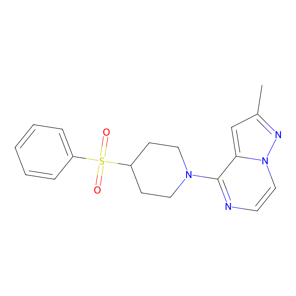 4-(Benzenesulfonyl)-1-{2-methylpyrazolo[1,5-a]pyrazin-4-yl}piperidine molecular structure, CAS 2380098-35-9