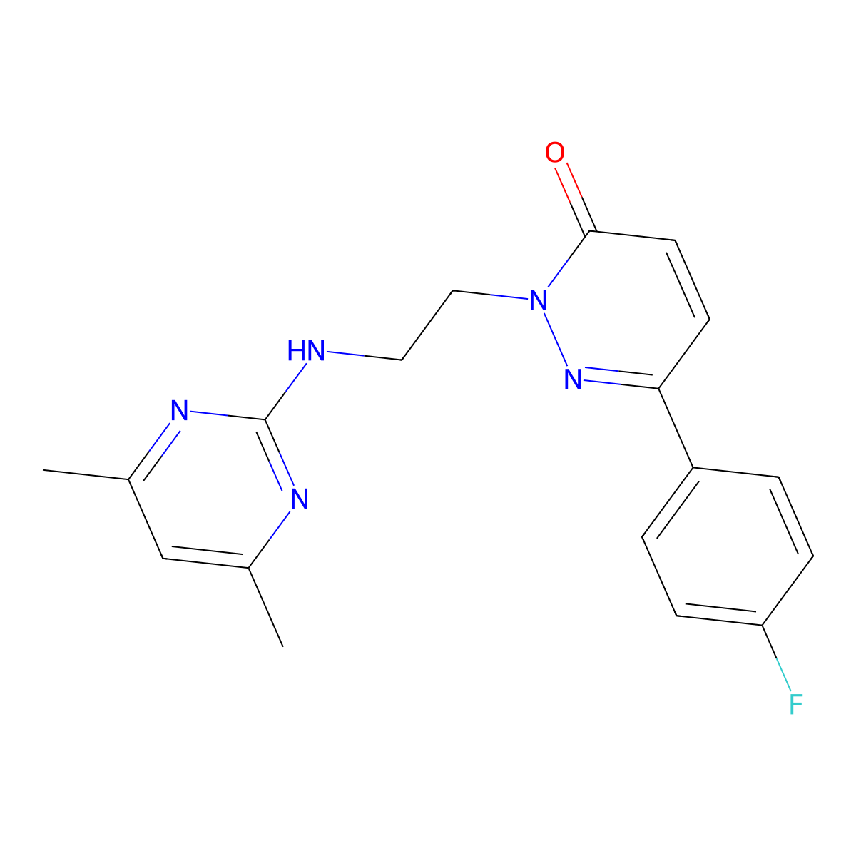 2-{2-[(4,6-Dimethylpyrimidin-2-yl)amino]ethyl}-6-(4-fluorophenyl)-2,3-dihydropyridazin-3-one molecular structure, CAS 2380098-39-3
