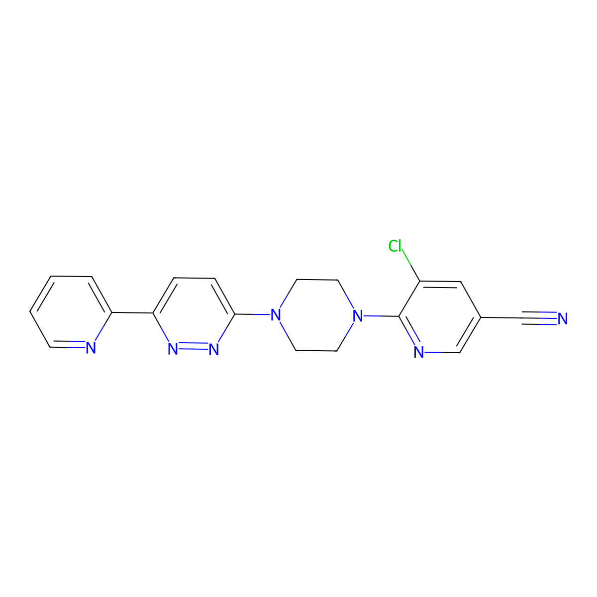 5-Chloro-6-{4-[6-(pyridin-2-yl)pyridazin-3-yl]piperazin-1-yl}pyridine-3-carbonitrile molecular structure, CAS 2380098-40-6