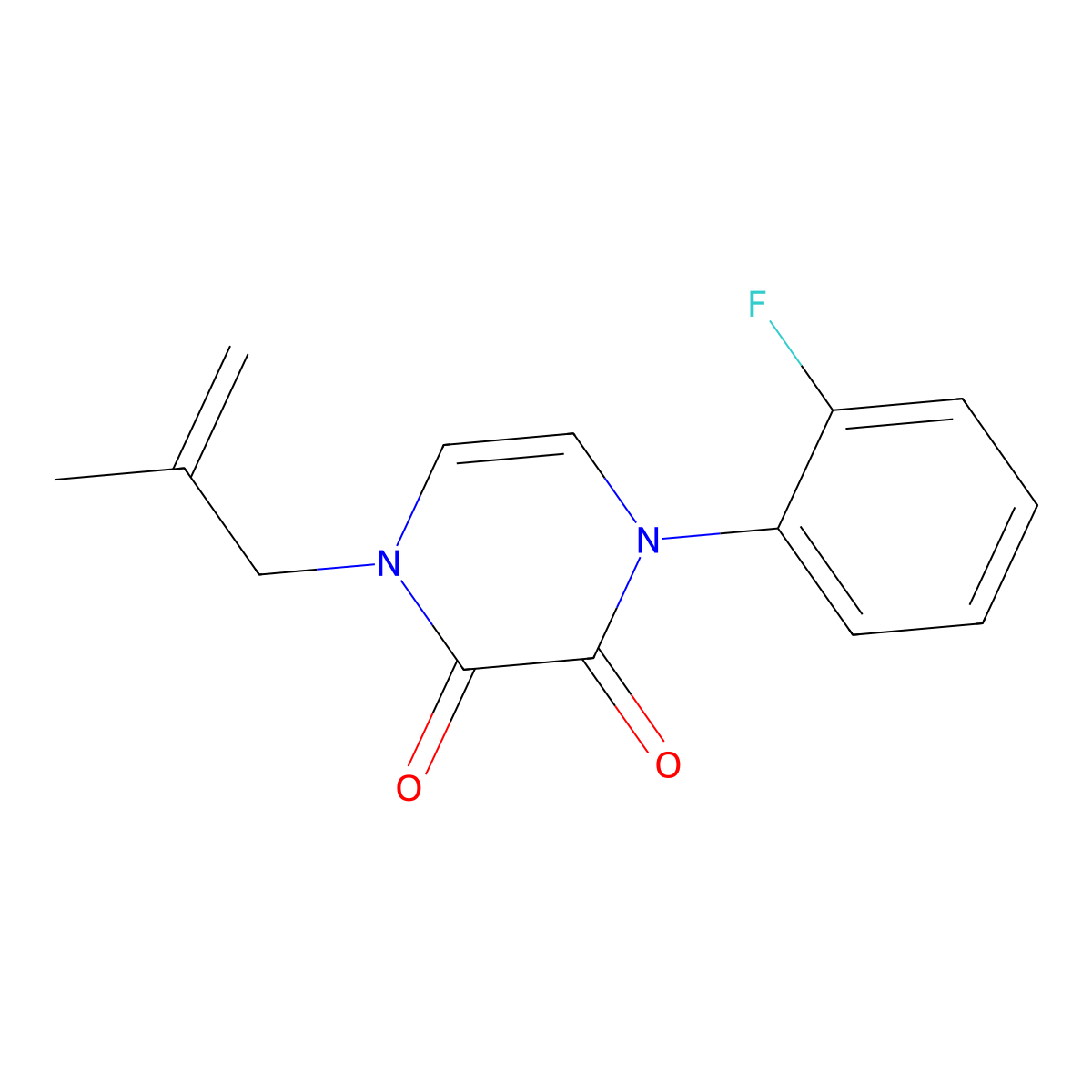 1-(2-Fluorophenyl)-4-(2-methylprop-2-en-1-yl)-1,2,3,4-tetrahydropyrazine-2,3-dione molecular structure, CAS 2380098-43-9