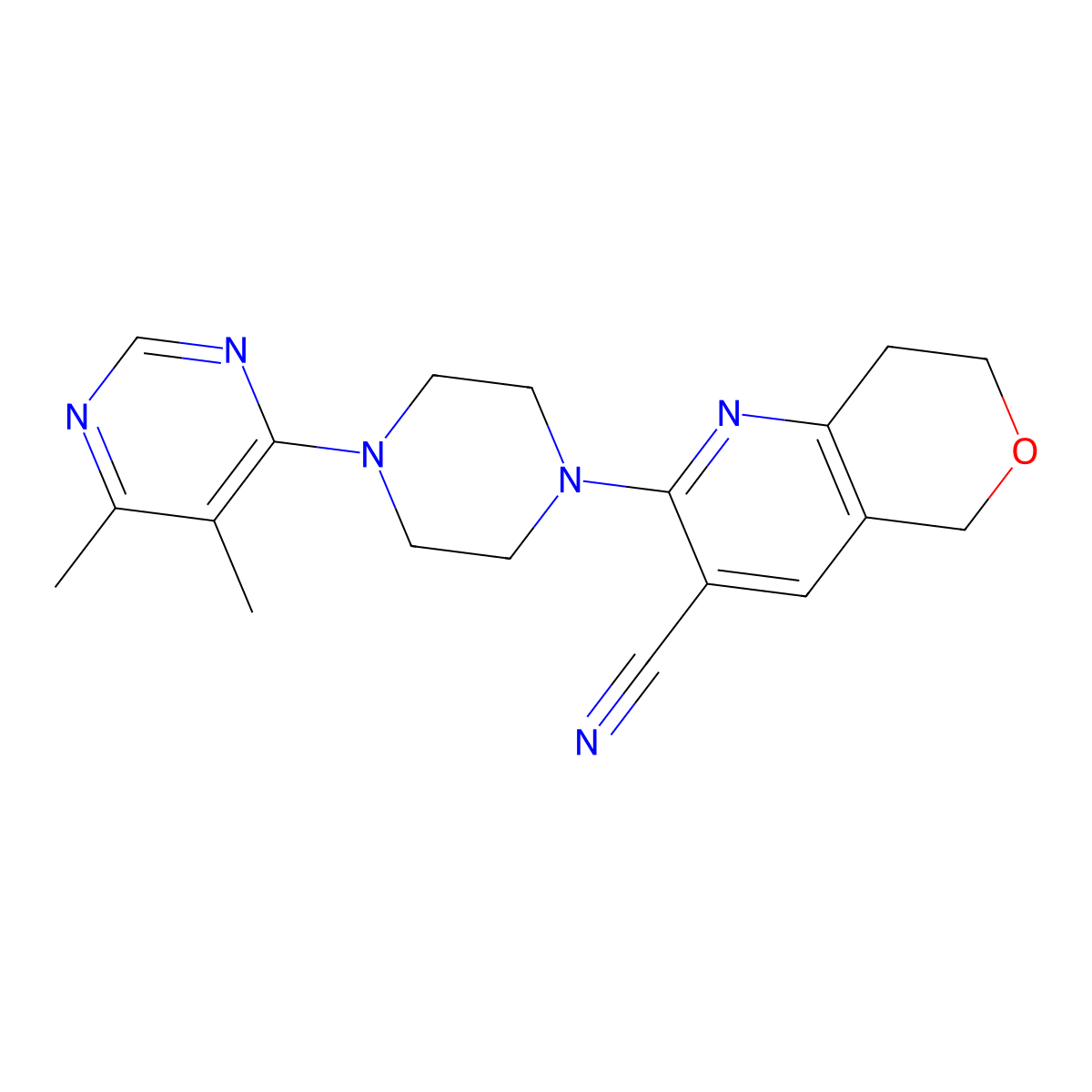 2-[4-(5,6-dimethylpyrimidin-4-yl)piperazin-1-yl]-5H,7H,8H-pyrano[4,3-b]pyridine-3-carbonitrile molecular structure, CAS 2380098-47-3