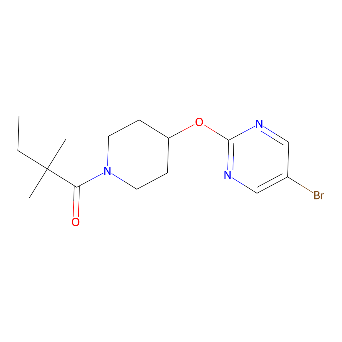 1-{4-[(5-Bromopyrimidin-2-yl)oxy]piperidin-1-yl}-2,2-dimethylbutan-1-one molecular structure, CAS 2380098-52-0