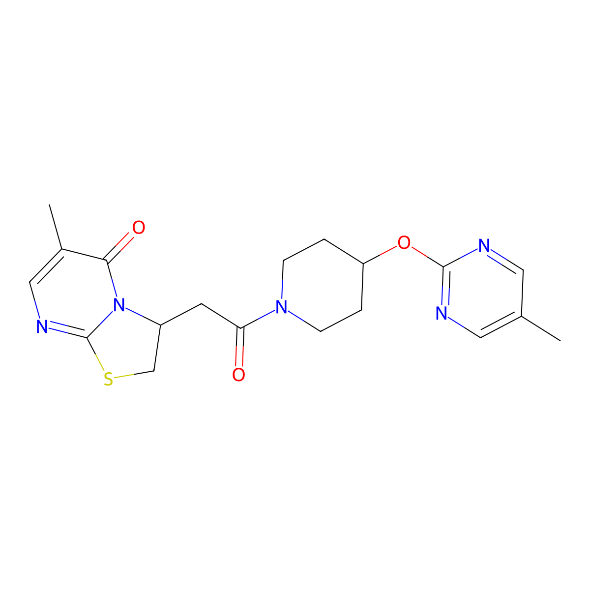 6-methyl-3-(2-{4-[(5-methylpyrimidin-2-yl)oxy]piperidin-1-yl}-2-oxoethyl)-2H,3H,5H-[1,3]thiazolo[3,2-a]pyrimidin-5-one molecular structure, CAS 2380098-53-1