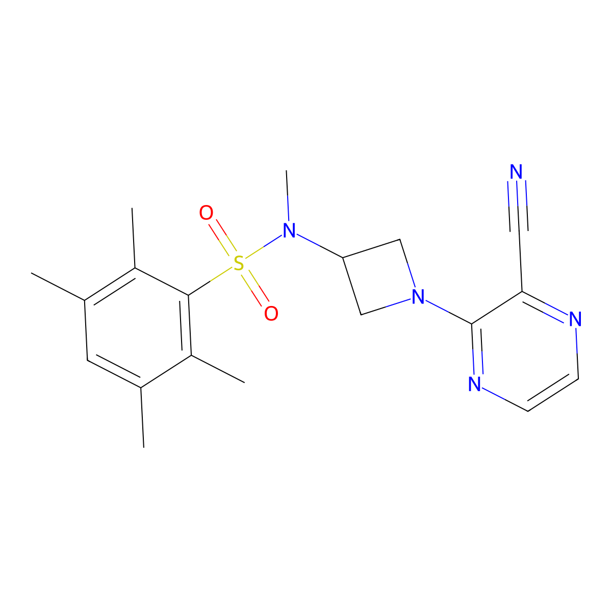 N-[1-(3-cyanopyrazin-2-yl)azetidin-3-yl]-N,2,3,5,6-pentamethylbenzene-1-sulfonamide molecular structure, CAS 2380098-54-2