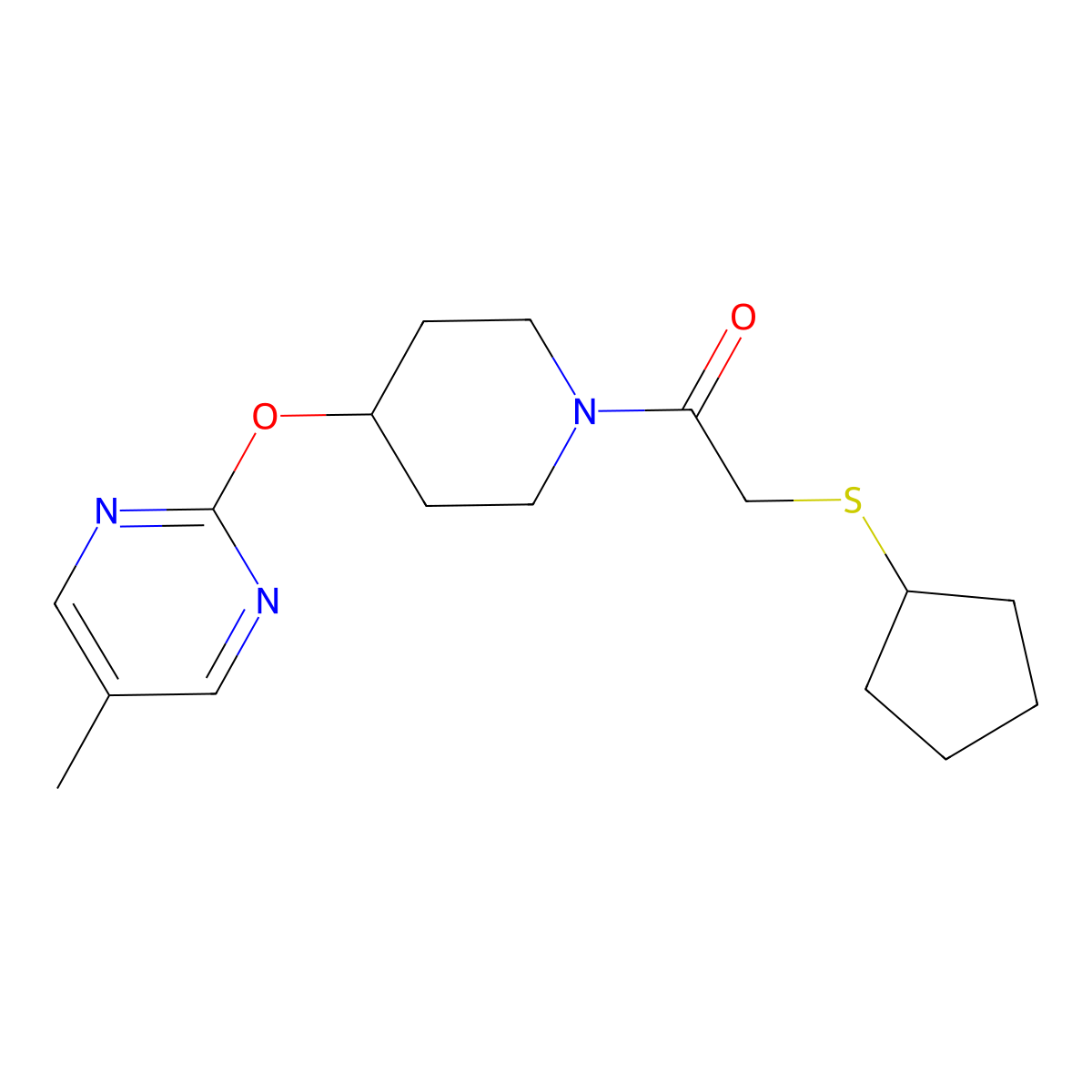 2-(Cyclopentylsulfanyl)-1-{4-[(5-methylpyrimidin-2-yl)oxy]piperidin-1-yl}ethan-1-one molecular structure, CAS 2380098-56-4
