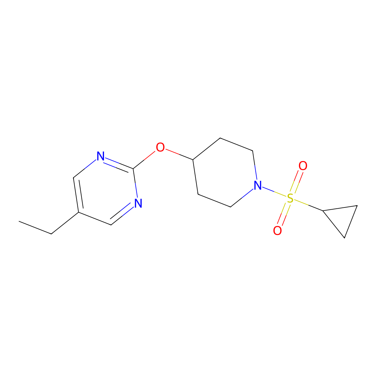 2-{[1-(Cyclopropanesulfonyl)piperidin-4-yl]oxy}-5-ethylpyrimidine molecular structure, CAS 2380098-58-6