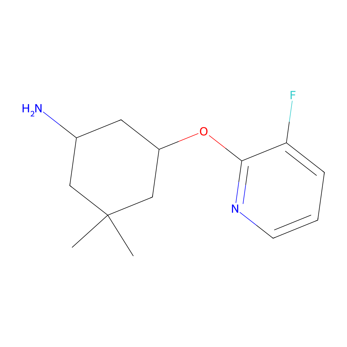 5-[(3-Fluoropyridin-2-yl)oxy]-3,3-dimethylcyclohexan-1-amine molecular structure, CAS 2380098-66-6
