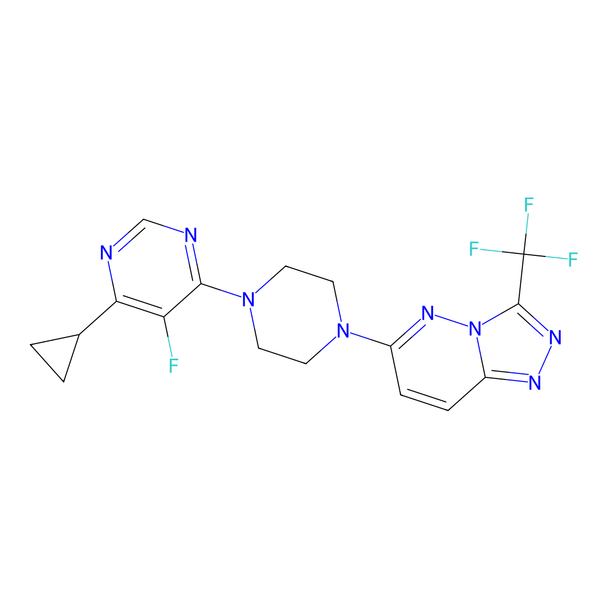 4-Cyclopropyl-5-fluoro-6-{4-[3-(trifluoromethyl)-[1,2,4]triazolo[4,3-b]pyridazin-6-yl]piperazin-1-yl}pyrimidine molecular structure, CAS 2380098-68-8