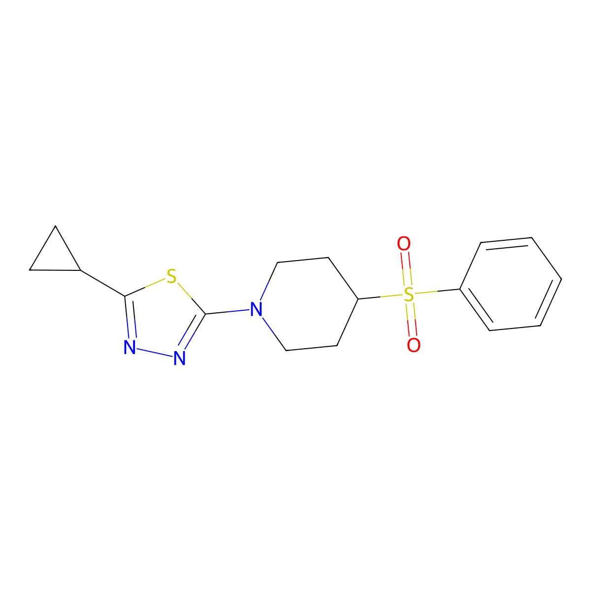 4-(Benzenesulfonyl)-1-(5-cyclopropyl-1,3,4-thiadiazol-2-yl)piperidine molecular structure, CAS 2380098-71-3