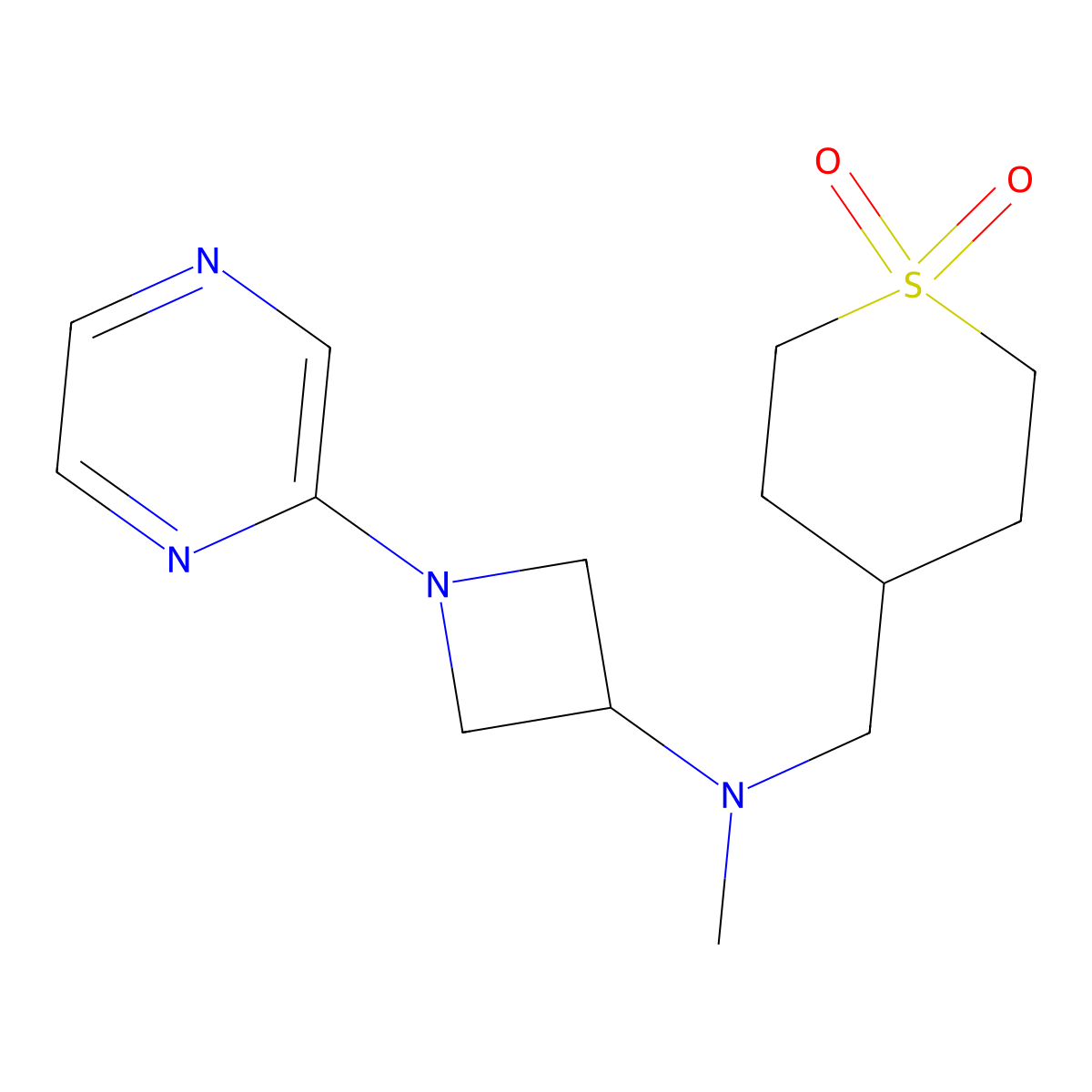 4-({Methyl[1-(pyrazin-2-yl)azetidin-3-yl]amino}methyl)-1lambda6-thiane-1,1-dione molecular structure, CAS 2380098-75-7