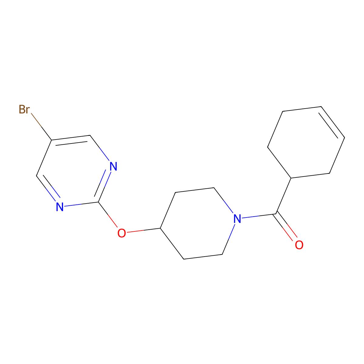 5-Bromo-2-{[1-(cyclohex-3-ene-1-carbonyl)piperidin-4-yl]oxy}pyrimidine molecular structure, CAS 2380098-77-9