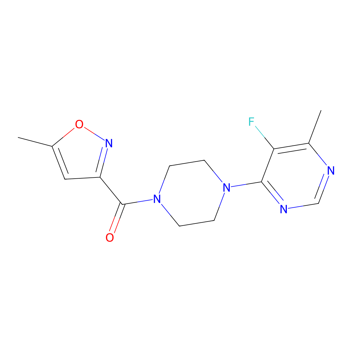 5-Fluoro-4-methyl-6-[4-(5-methyl-1,2-oxazole-3-carbonyl)piperazin-1-yl]pyrimidine molecular structure, CAS 2380098-81-5