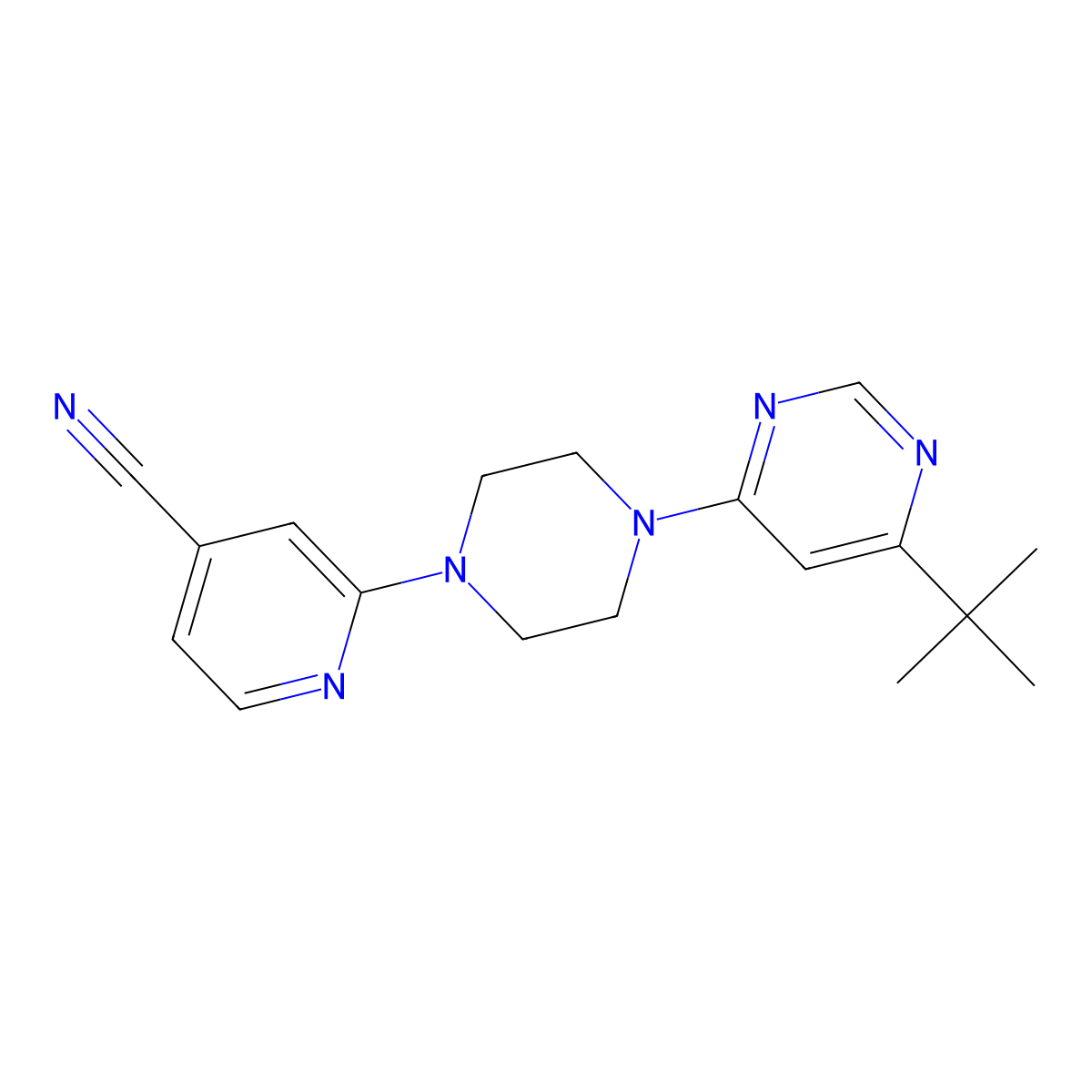 2-[4-(6-Tert-butylpyrimidin-4-yl)piperazin-1-yl]pyridine-4-carbonitrile molecular structure, CAS 2380098-84-8